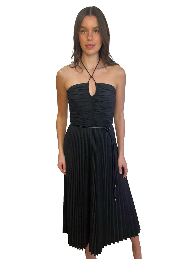 Rebecca Vallance Black Strapless Pleated Dress W Tie. Size: 10