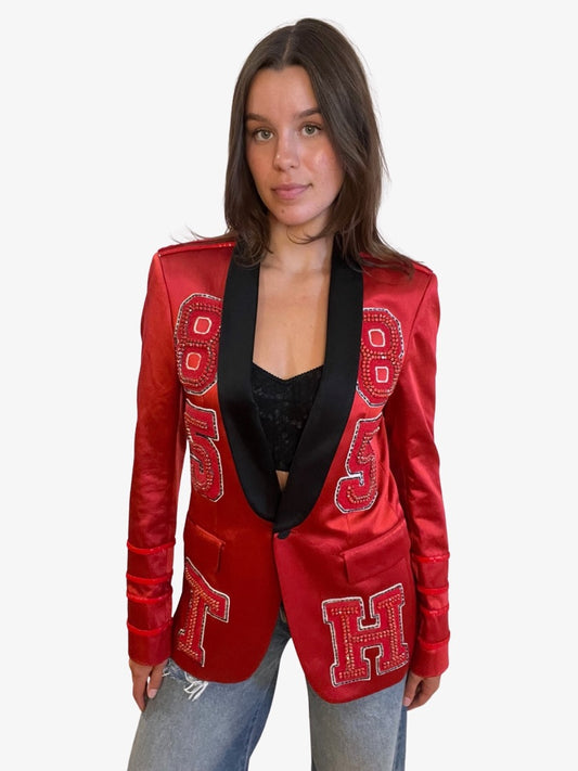 Hilfiger Collection Red Blazer w Embellished Detail. Size: M