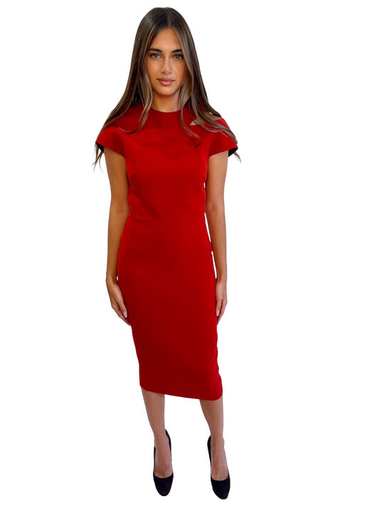 Victoria Beckham Red Spring / Summer 2015 Darted Dress. Size: 8