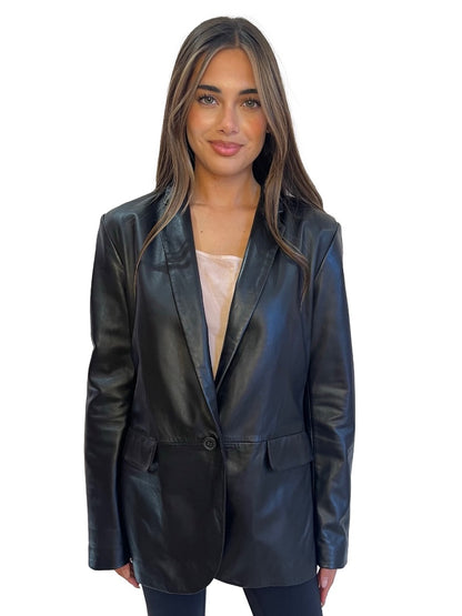 Banded Together Black Leather Blazer. Size: M
