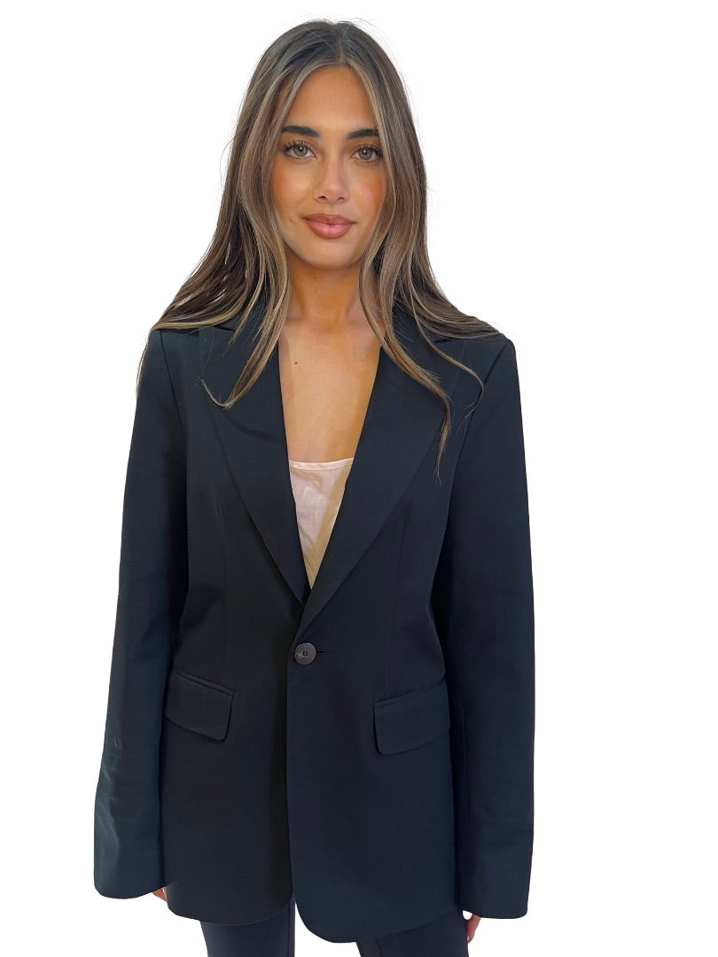 Bassike Black Cotton Blazer. Size: 10