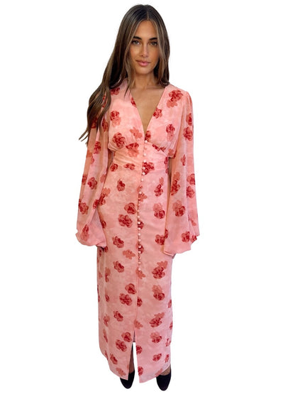 Adoore Pink Floral Print Puff Sleeve Dress. Size: 34