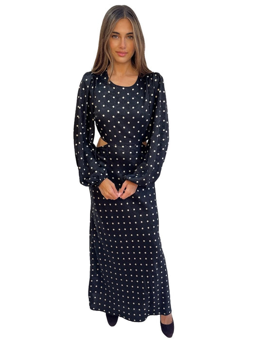 ASTR The Label Black / White Floral Print Polka Dot Long Sleeve Dress. Size: S