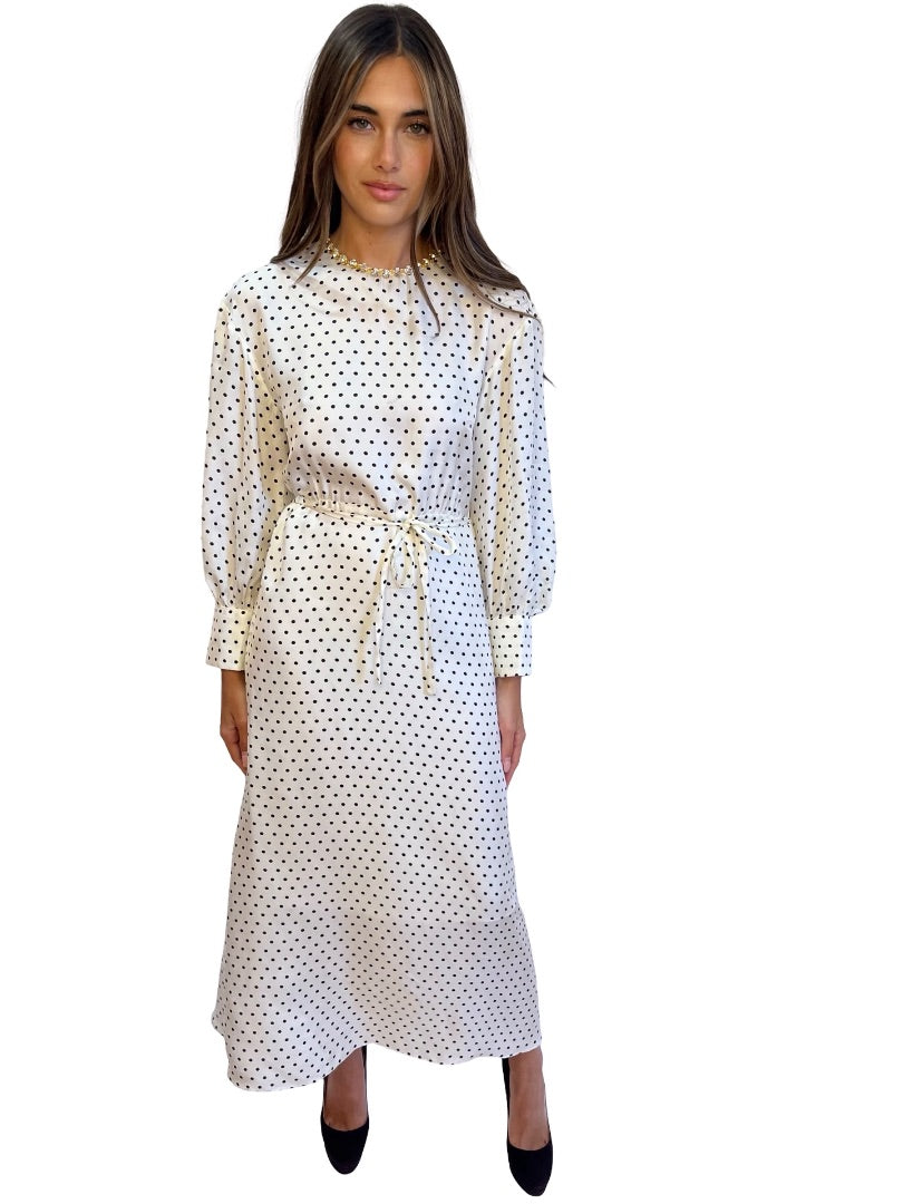 Sandro Cream Polda Dot Dress w/ Embellished Neck. Size: 10