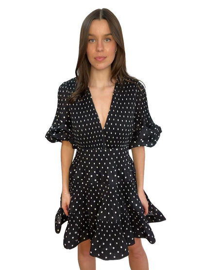 Zimmermann Black Polka Dot Pleated Mini Dress. Size: 3