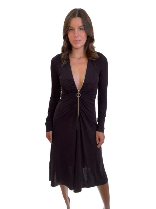 Victoria Beckham Black Ruched Maxi Zip Up Dress. Size: 10