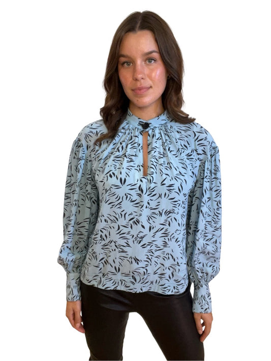 Proenza Schouler Blue w/ Black Printed Crepe Shirt. Size: 0
