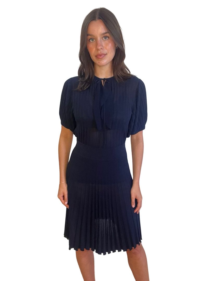 Scanlan Theodore Navy Pleated Top/Skirt Set. Size: S