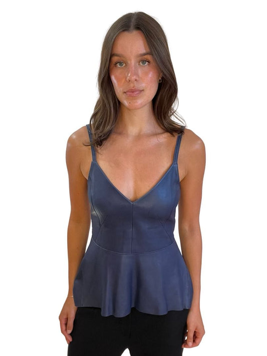 Scanlan Theodore Navy Leather Flared Singlet. Size: 8