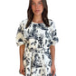 Scanlan Theodore White & Navy Linen Puff Sleeve Mini Dress w Palm Tree Print. Size: 8