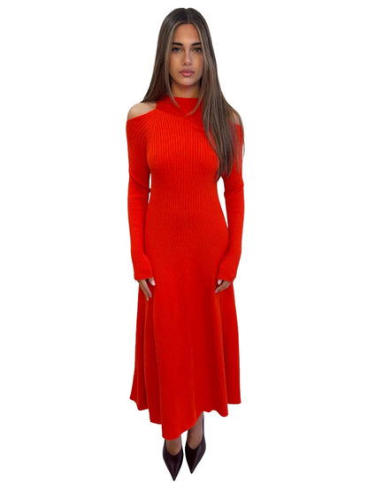 A.W.A.K.E MODE Red Ribbed Cutout Dress. Size: S