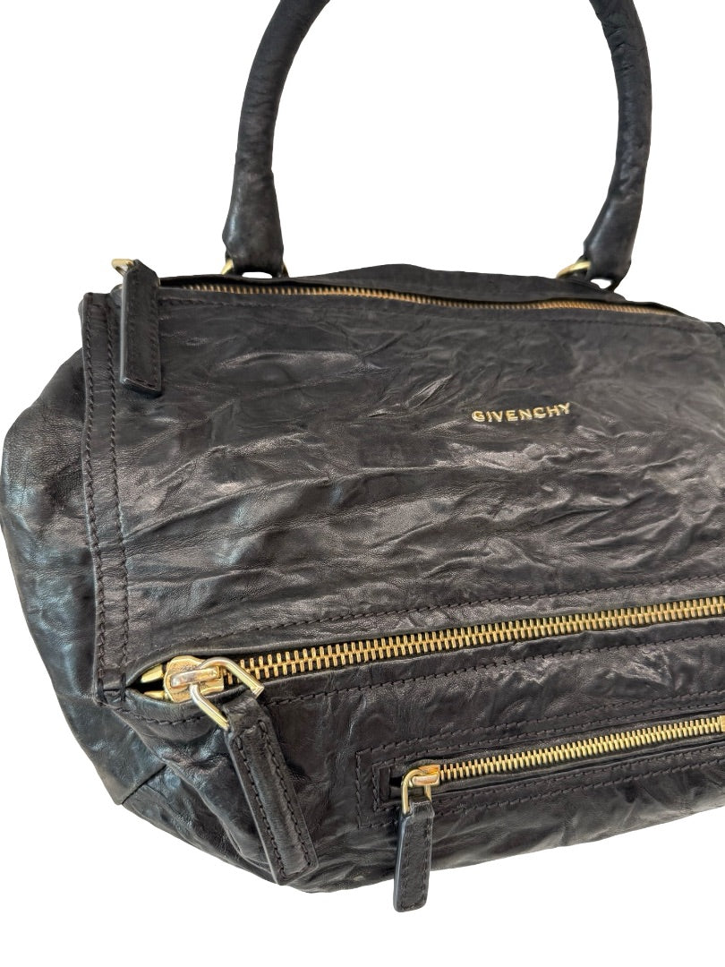 Givenchy Black Crinkled Leather Pandora Handbag.