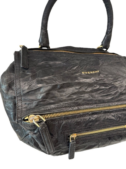 Givenchy Black Crinkled Leather Pandora Handbag.
