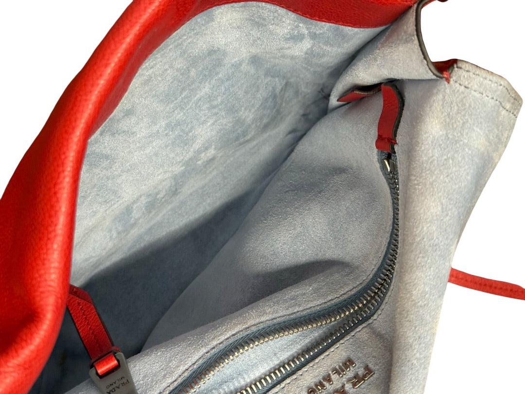 Prada Red Glace Calf Etiquette Flap Crossbody Bag.
