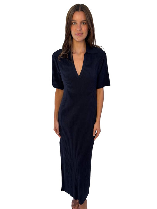 Jac+Jack Navy Polo Cotton/Cashmere Maxi Dress. Size: 8