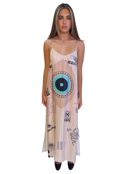 Me369 Cream Elna Tatto Maxi Dress. Size: M