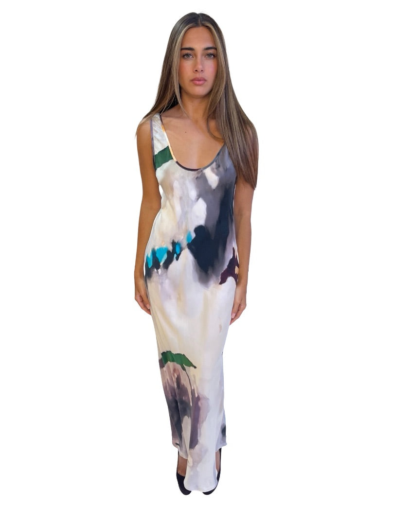Silk Laundry Multi-Colour Phosphate Scoop Neck Midi Dress. Size: S