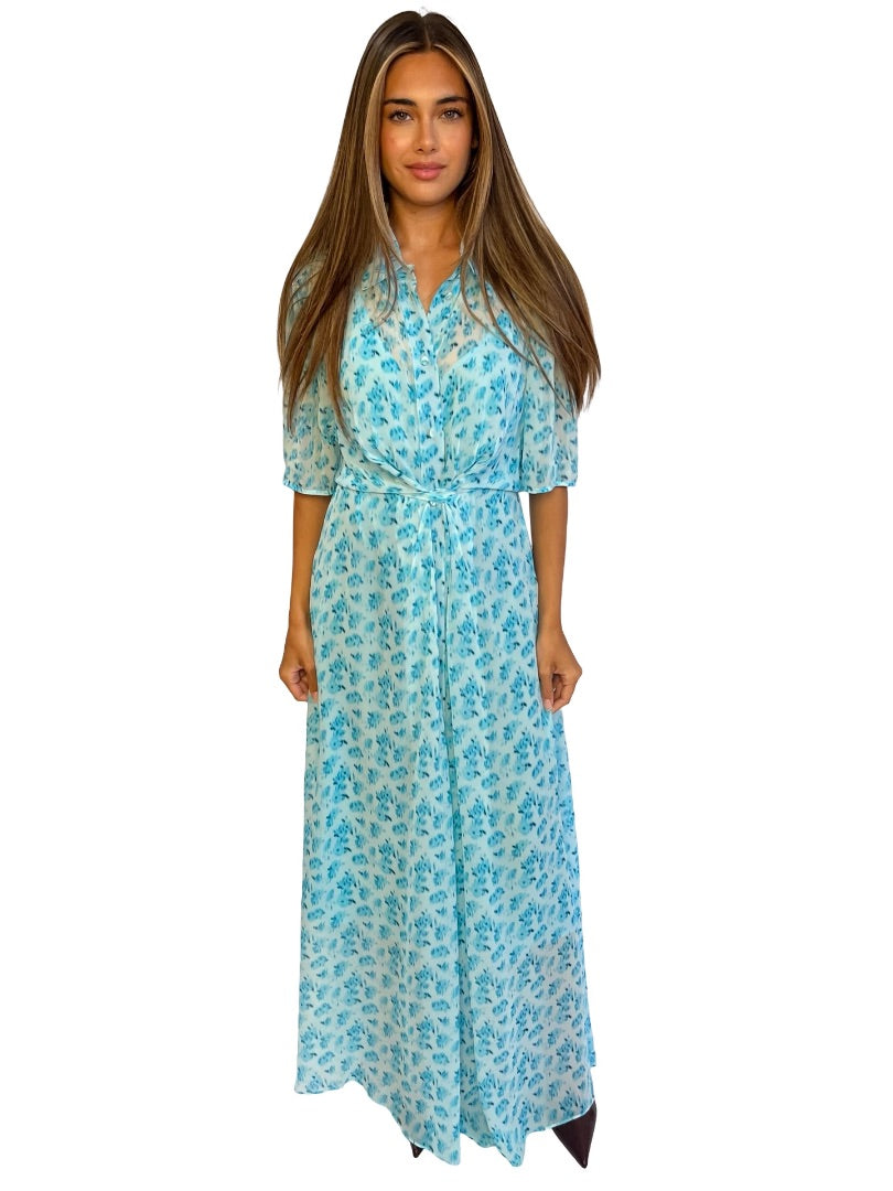 Lee Mathews Blue Blurry Print Dress. Size: 5