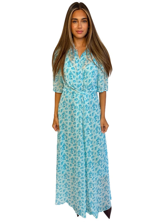Lee Mathews Blue Blurry Print Dress. Size: 5