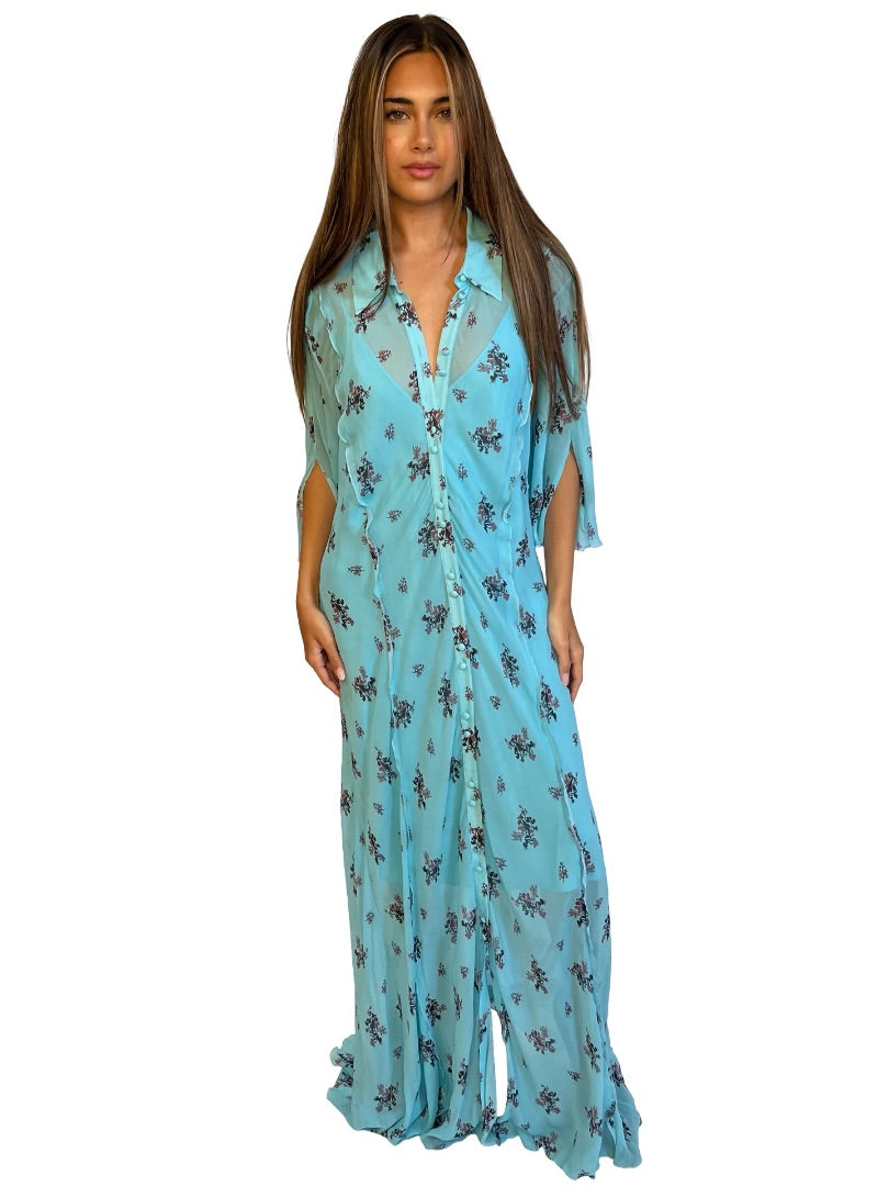 Lee Mathews Blue Branch Print Dress. Size: 5