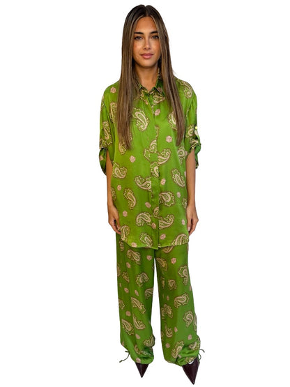 Alemais Green Paisley & Dice Print Shirt & Pant Set. Size: 12