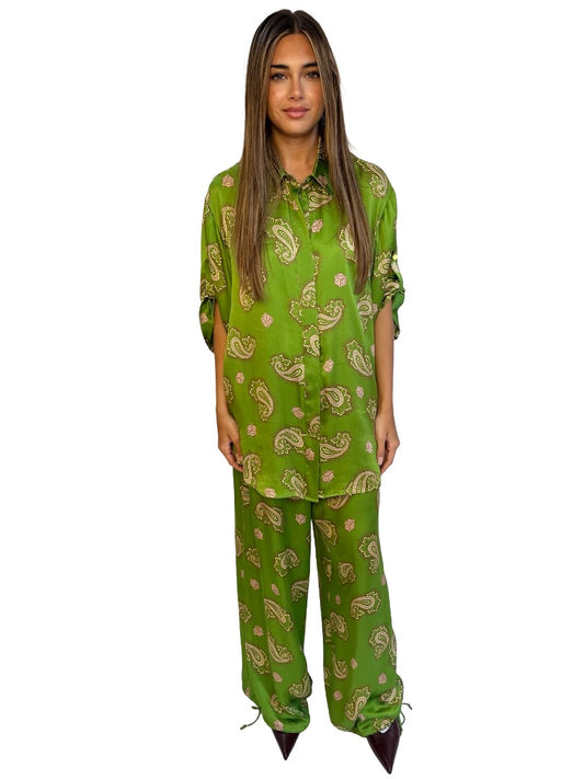 Alemais Green Paisley & Dice Print Shirt & Pant Set. Size: 12