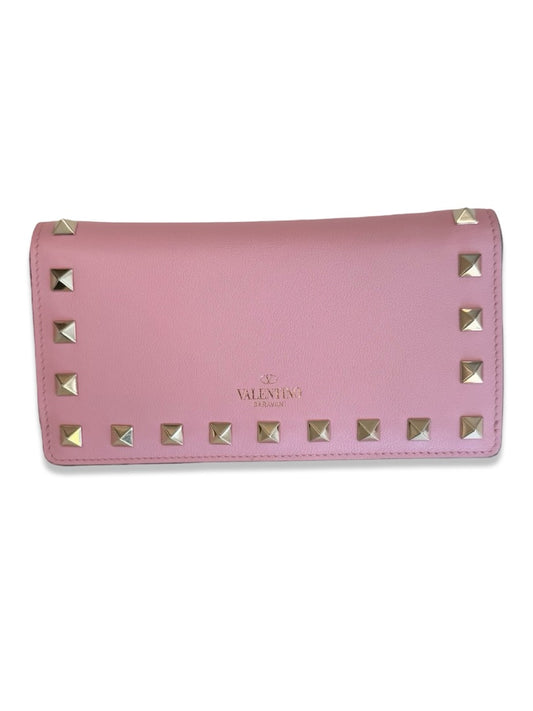 Valentino Garavani Pink Rockstud Bifold Leather Wallet.