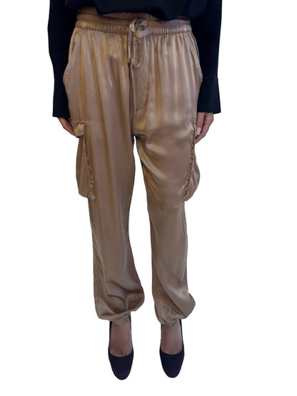 Husk Latte Silk Satin Cargo Pants. Size: 10
