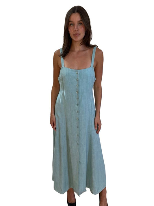 Scanlan Theodore Tiffany Blue Long Button Down Lined Blend Dress. Size: 12