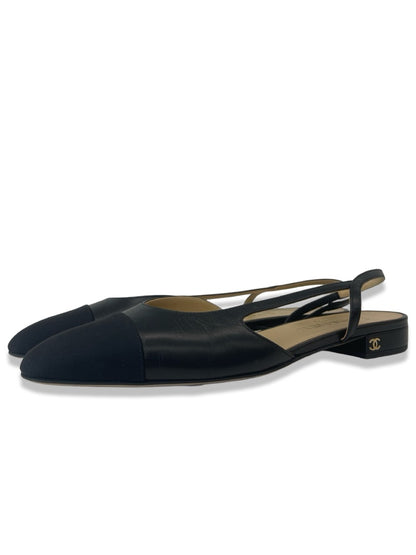 Chanel Black Leather Slingback Flats. Size: 41.5 C