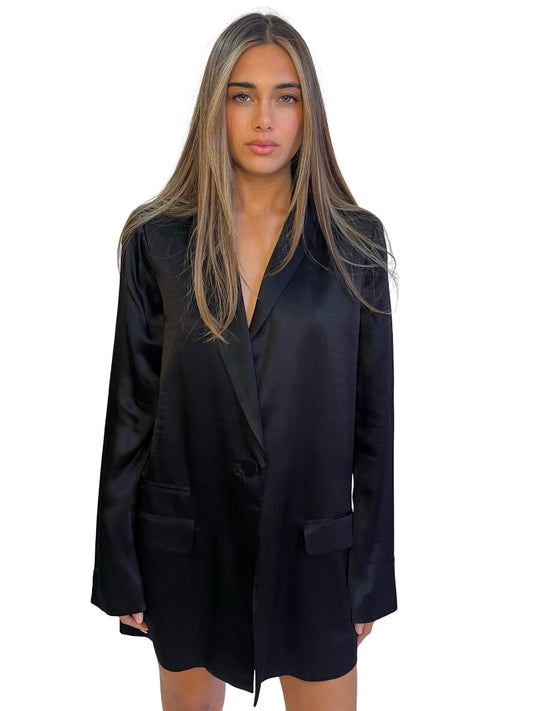 Husk Black Single Breasted Satin Blazer. Size: M