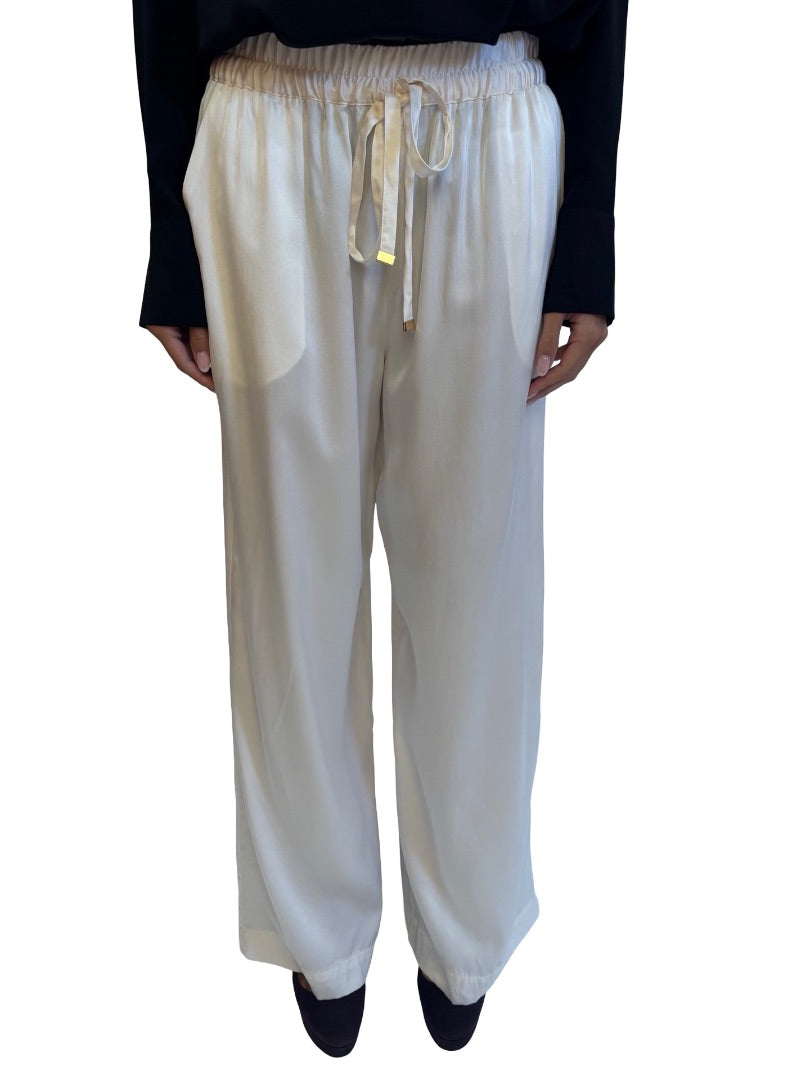 Husk Cream Silk Satin Trousers. Size: 10