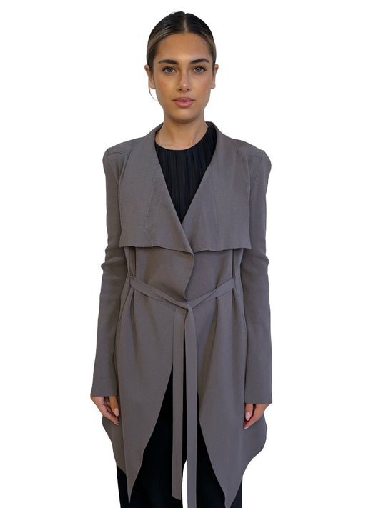 Scanlan Theodore Slate Grey Crepe Knit Cardigan . Size: M