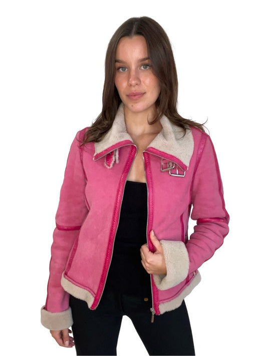 Escada Pink Shearling Jacket w Buckle Collar. Size: 38