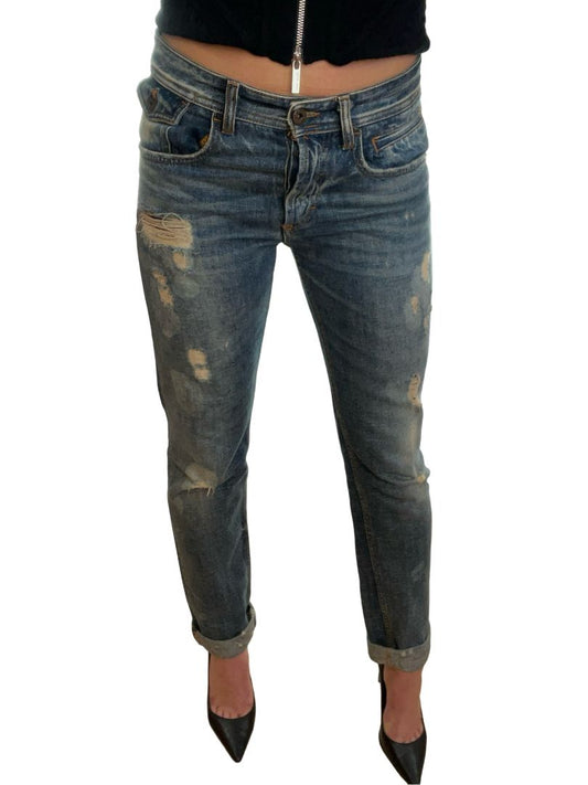 Dolce & Gabbana Light Denim Distressed Jeans With Back Pocket Feature. Size: 26