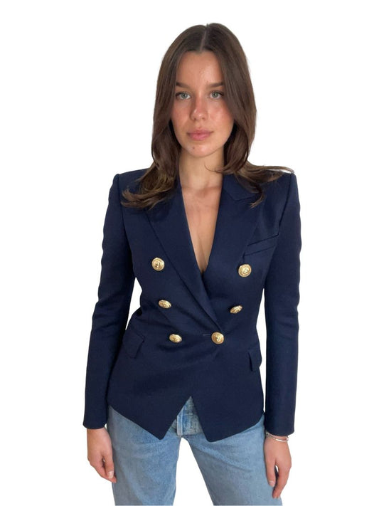 Balmain Navy Double-Breasted Blazer w Gold Buttons. Size: 38