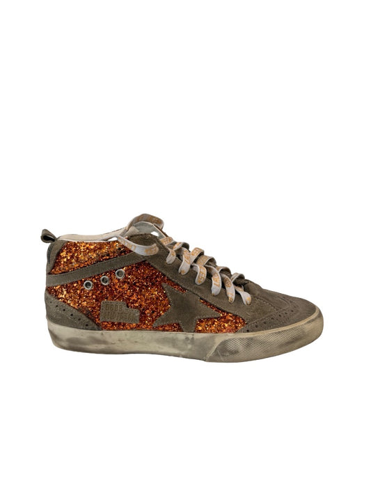 Golden Goose Orange/Taupe Glitter 'Midstair' High Top Sneakers. Size: 39