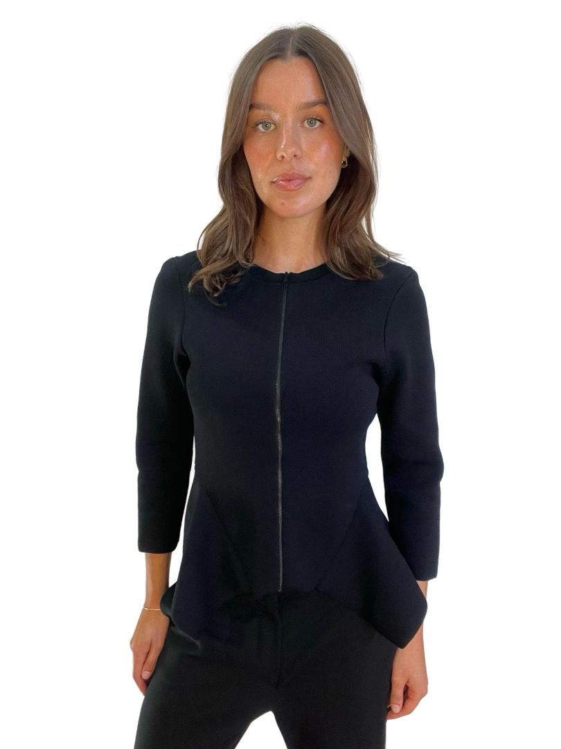 Scanlan Theodore Black Crepe Knit Long Sleeve Zip Up. Size: L