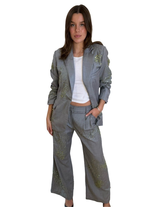 Des Phemmes Grey Embellished Suit. Size: 40/42