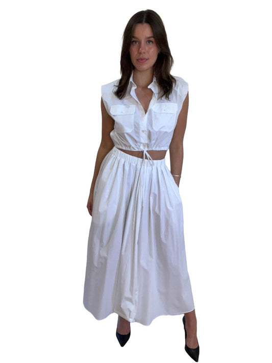 Scanlan Theodore White Cropped Shirt and Maxi Skirt Set. Size: 6-8