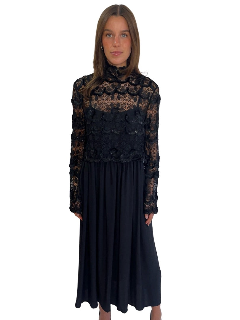 Scanlan Theodore Black Lace Tassel Top/Dress Set. Size: 10