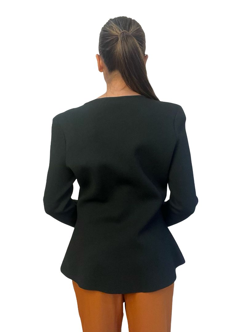 Scanlan Theodore Green Crepe Knit Zip Up Blouse. Size: L
