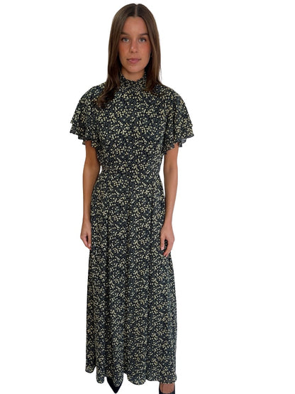 Mikhael Aghal Green/Black Floral Dress. Size: 8