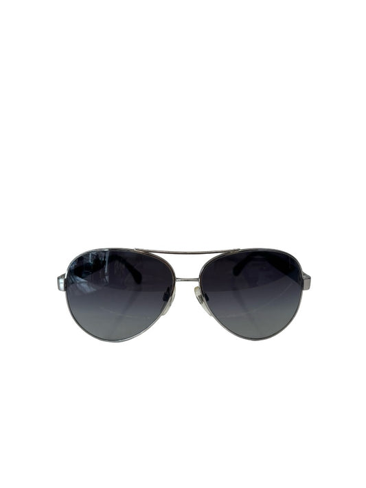 Chanel Silver/Black Aviator Sunglasses.