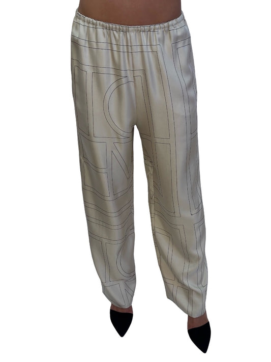 Toteme Ivory Embroidered Silk-Twill Wide-Leg Pants. Size: DK36