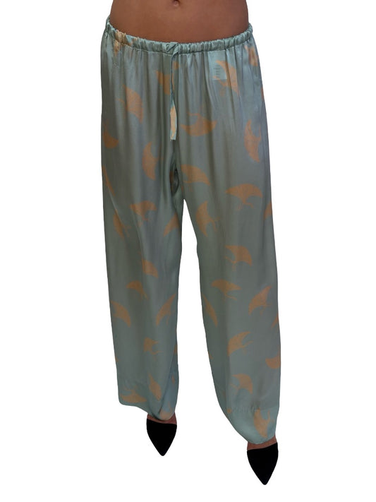Dries Van Noten Mint / Orange Print Silk Pants. Size: 38
