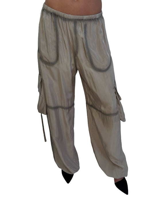 Acne Studios Taupe Pock Fluid Vis Cargo Trousers. Size: 36