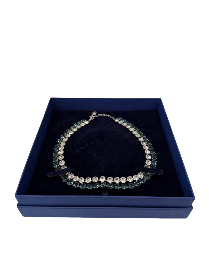 Swarovski Blue / Clear Crystal Hot Double Collar Necklace.