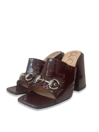 Gucci Burgundy Patent Block Heel w Horsebit. Size: 38.5