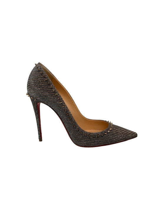 Christian Louboutin Silver Anjalina 100 Glitter Studded Pumps. Size: 38